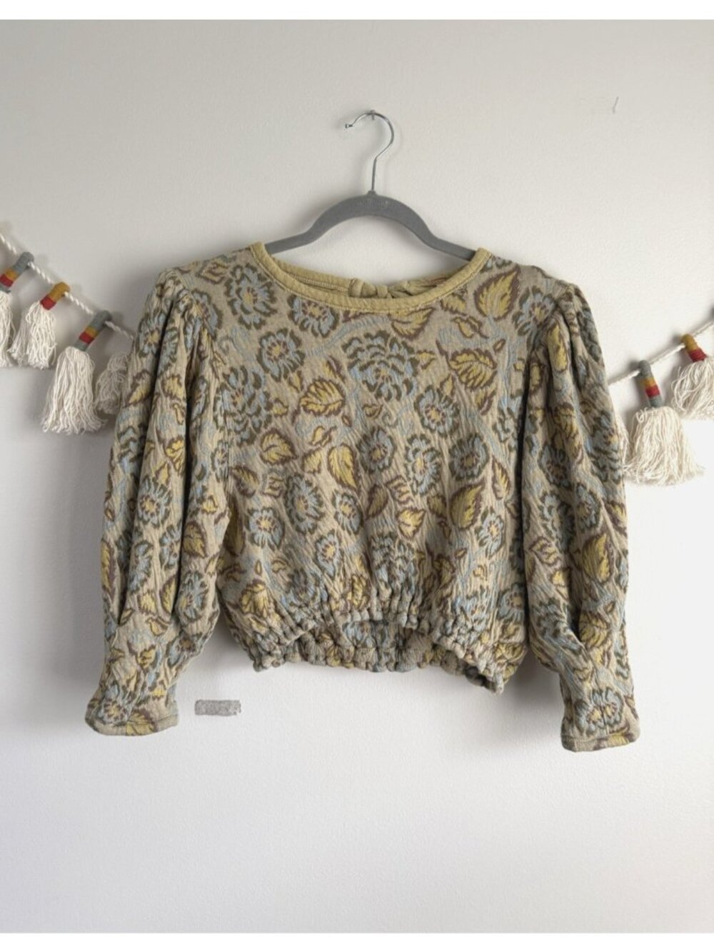 Free People No Ordinary Paisley Cottage Puff Sleeve Sweater Top Dainty Feminine